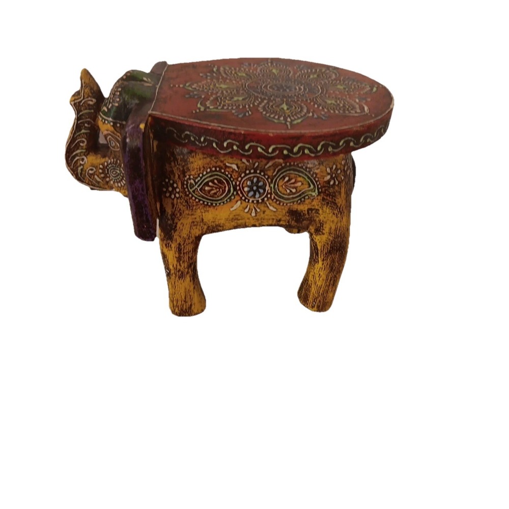 Elephant Wood Stool - Intricate Inlay Patterns Hand Crafted